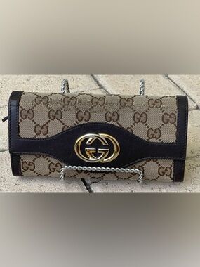 Gucci GG canvas leather long wallet